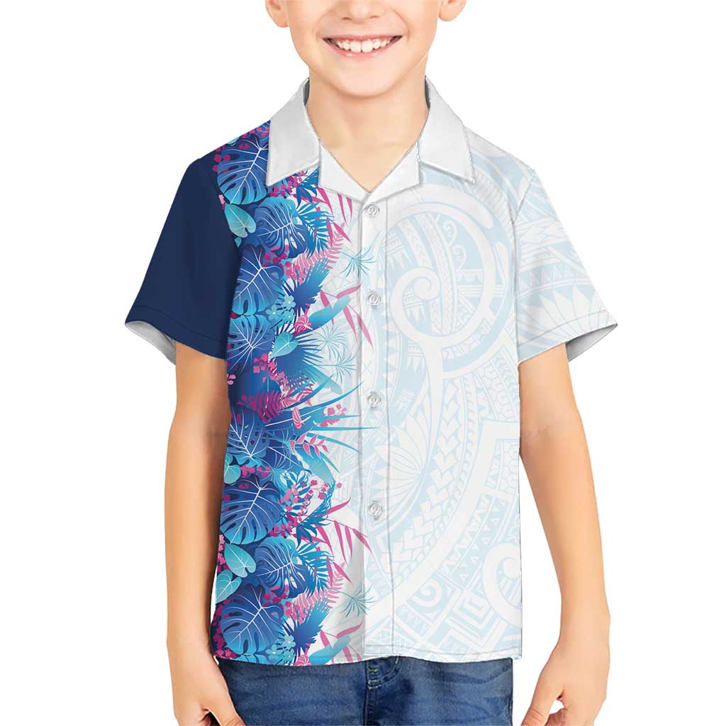 Hawaii Tropical Plant UliUli Family Matching Off Shoulder Maxi Dress and Hawaiian Shirt Vibrant Polynesian Pattern LT01 Son's Shirt Blue - Polynesian Pride