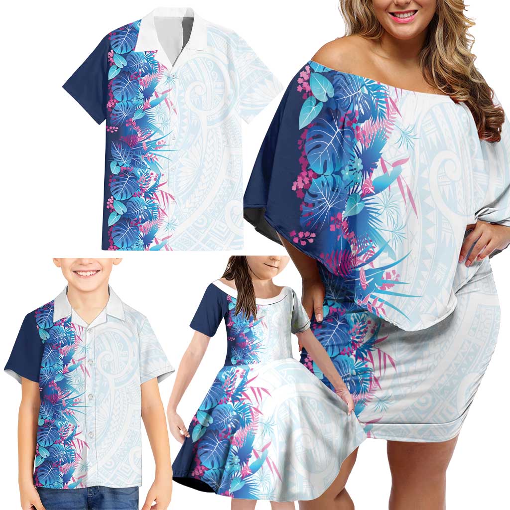 Hawaii Tropical Plant UliUli Family Matching Off Shoulder Short Dress and Hawaiian Shirt Vibrant Polynesian Pattern LT01 - Polynesian Pride