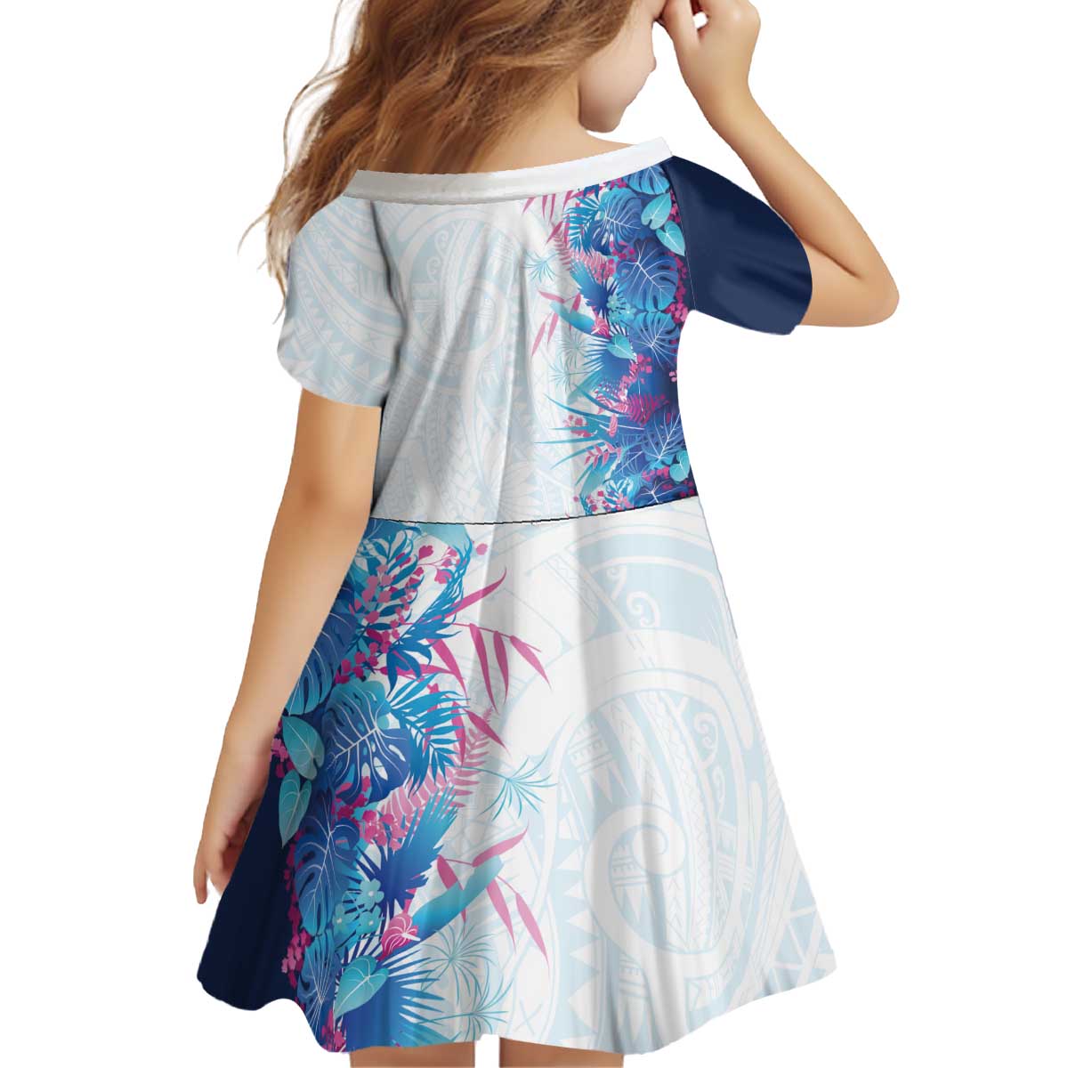 Hawaii Tropical Plant UliUli Kid Short Sleeve Dress Vibrant Polynesian Pattern