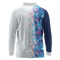 Hawaii Tropical Plant UliUli Long Sleeve Polo Shirt Vibrant Polynesian Pattern