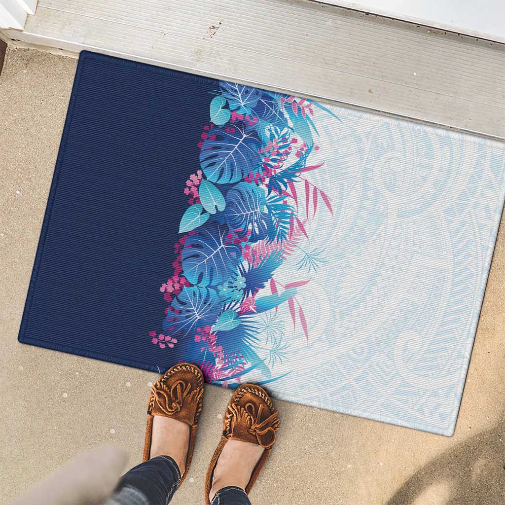 Hawaii Tropical Plant UliUli Rubber Doormat Vibrant Polynesian Pattern