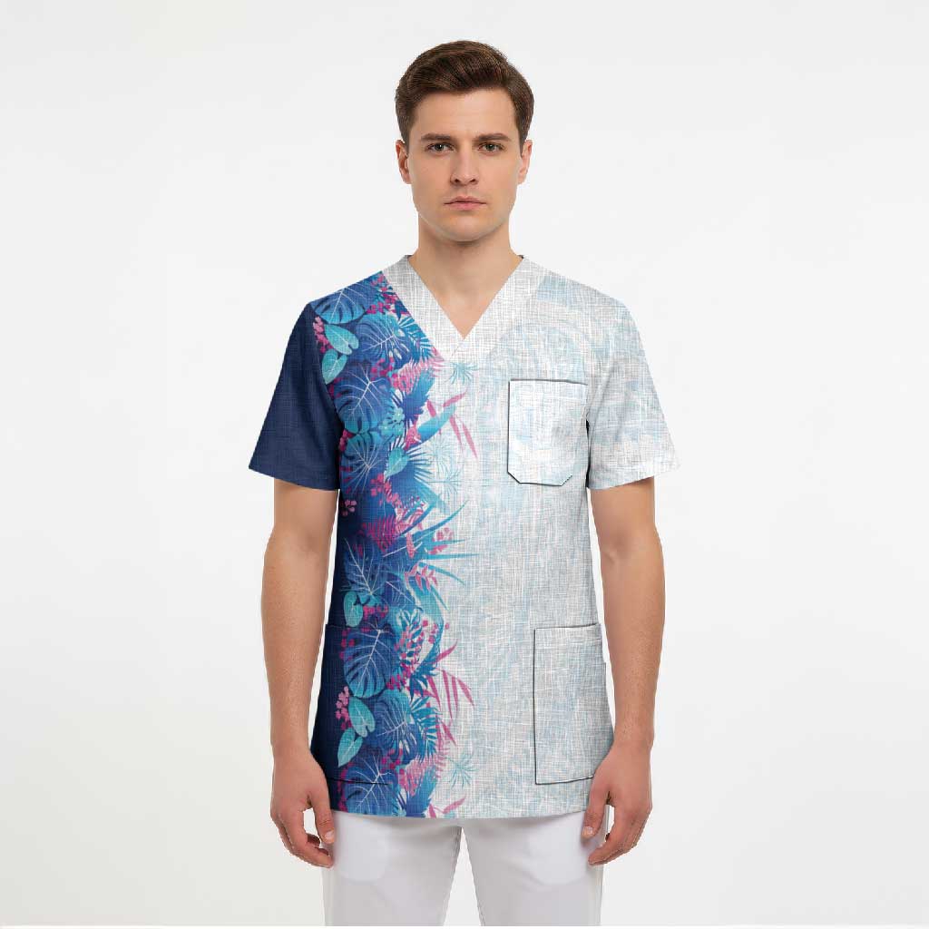 Hawaii Tropical Plant UliUli Scrub Top Vibrant Polynesian Pattern