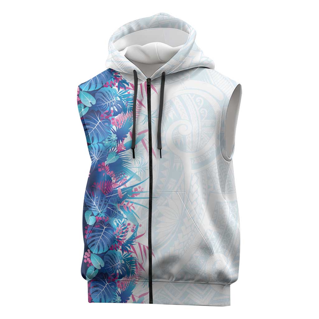 Hawaii Tropical Plant UliUli Sleeveless Zip Hoodie Vibrant Polynesian Pattern LT01 Blue - Polynesian Pride