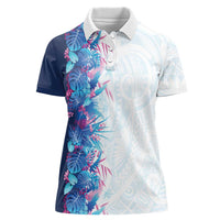 Hawaii Tropical Plant UliUli Women Polo Shirt Vibrant Polynesian Pattern LT01 Female Blue - Polynesian Pride