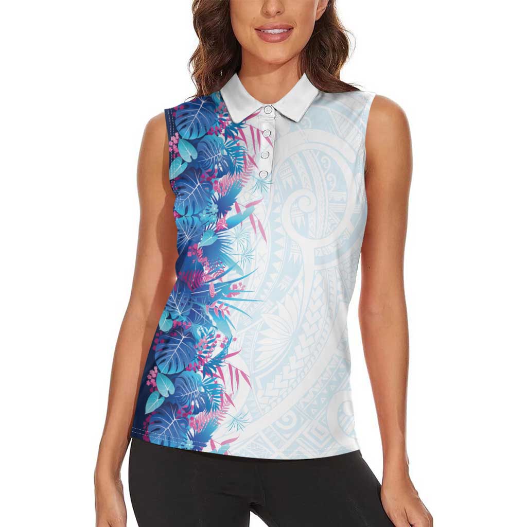 Hawaii Tropical Plant UliUli Women Sleeveless Polo Shirt Vibrant Polynesian Pattern