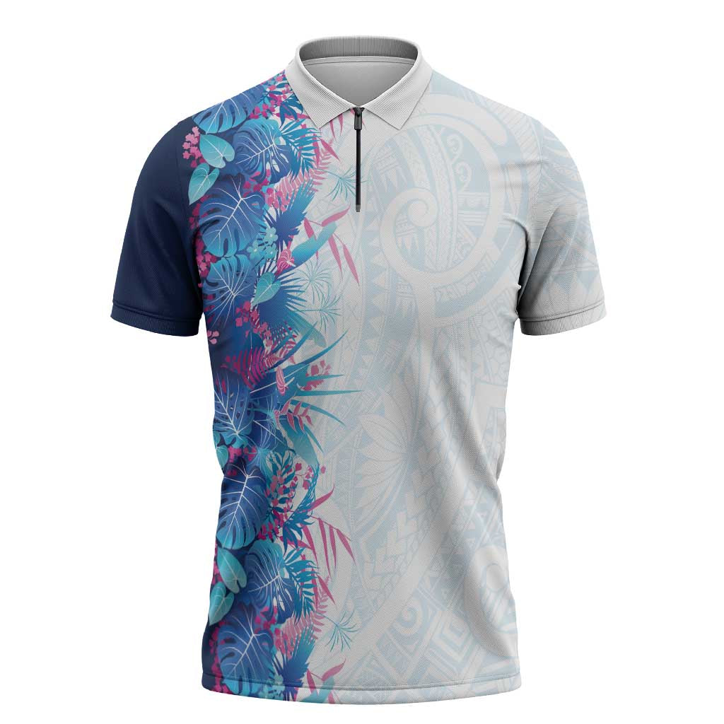 Hawaii Tropical Plant UliUli Zipper Polo Shirt Vibrant Polynesian Pattern