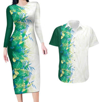 Hawaii Tropical Plant Omaomao Couples Matching Long Sleeve Bodycon Dress and Hawaiian Shirt Vibrant Polynesian Pattern LT01 Green - Polynesian Pride