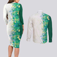 Hawaii Tropical Plant Omaomao Couples Matching Long Sleeve Bodycon Dress and Long Sleeve Button Shirt Vibrant Polynesian Pattern