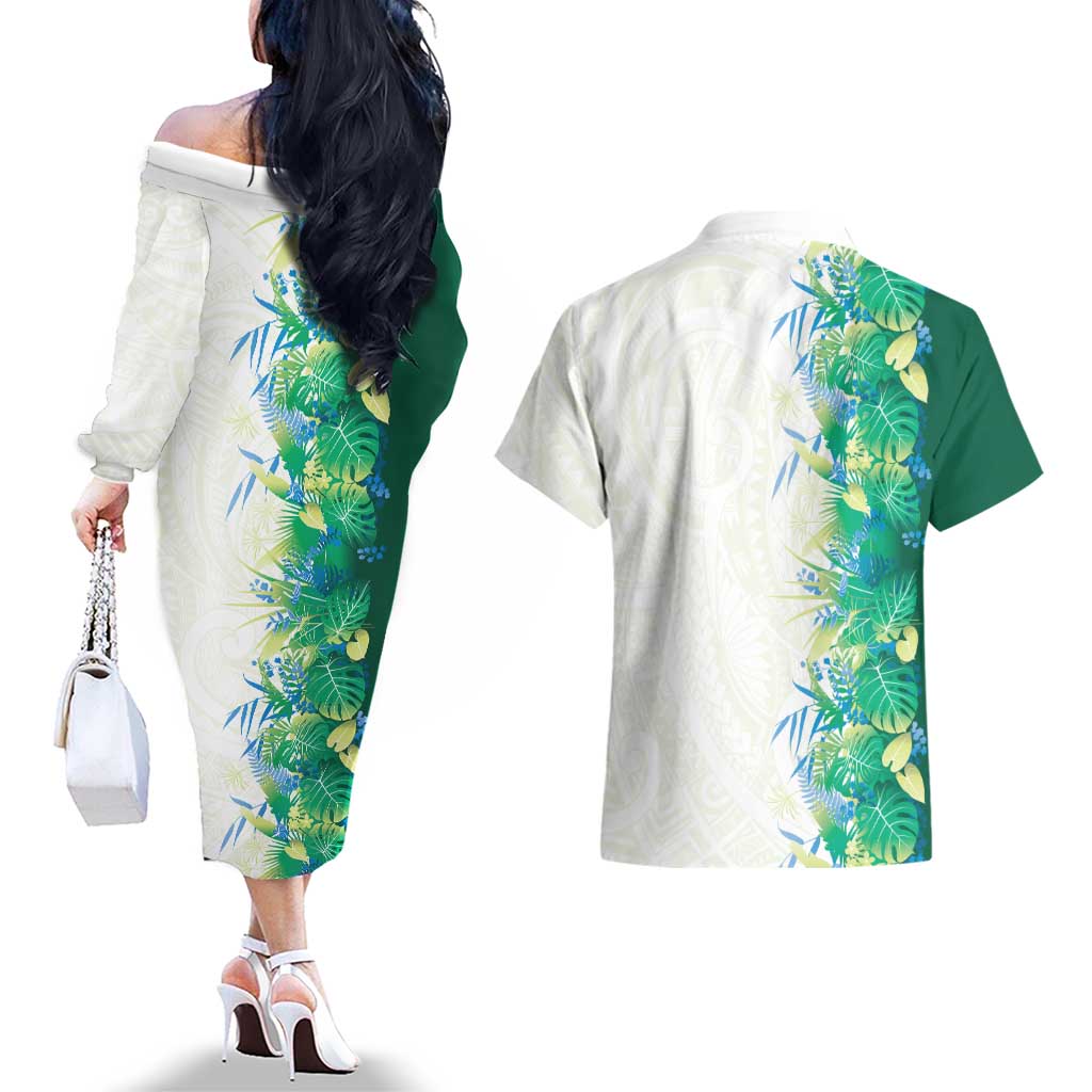 Hawaii Tropical Plant Omaomao Couples Matching Off The Shoulder Long Sleeve Dress and Hawaiian Shirt Vibrant Polynesian Pattern LT01 - Polynesian Pride