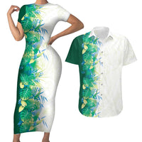Hawaii Tropical Plant Omaomao Couples Matching Short Sleeve Bodycon Dress and Hawaiian Shirt Vibrant Polynesian Pattern LT01 Green - Polynesian Pride