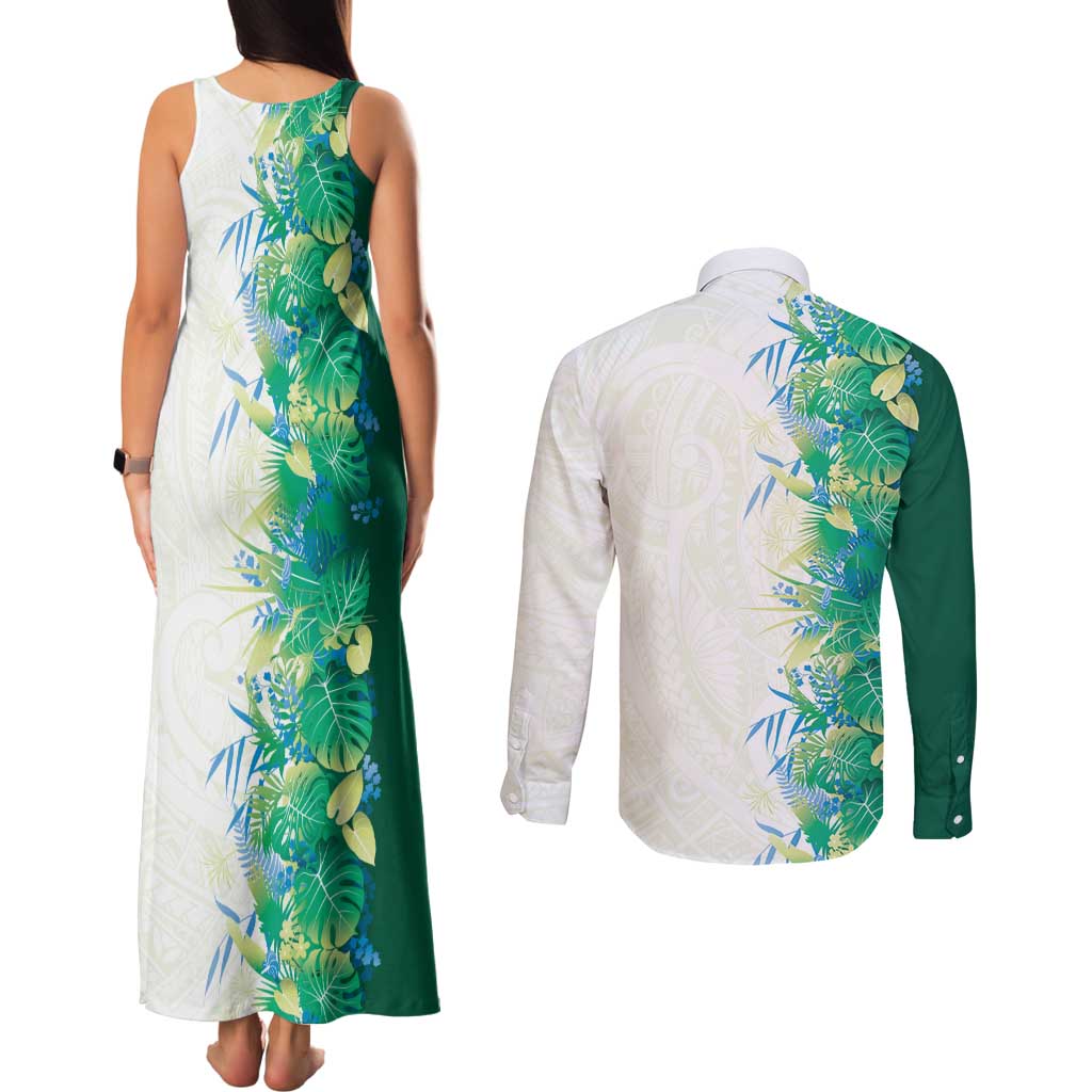 Hawaii Tropical Plant Omaomao Couples Matching Tank Maxi Dress and Long Sleeve Button Shirt Vibrant Polynesian Pattern
