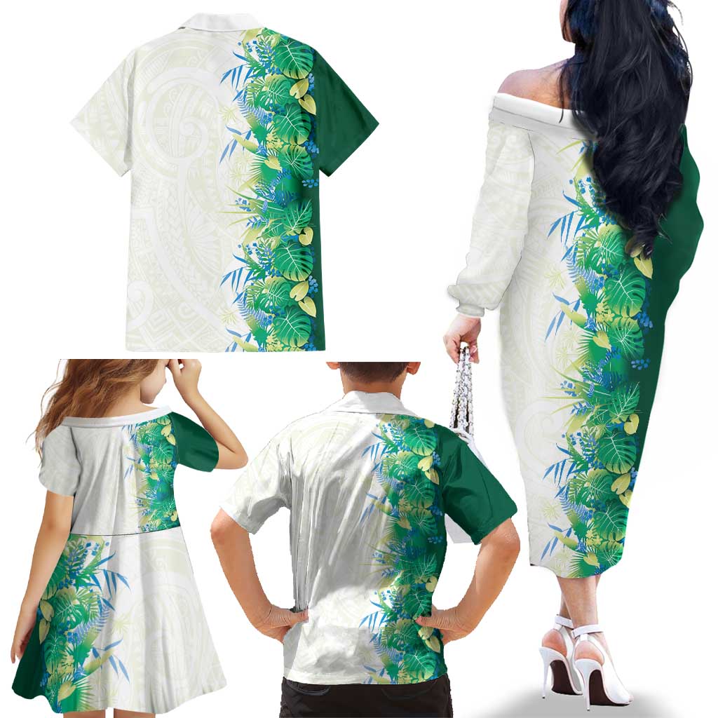 Hawaii Tropical Plant Omaomao Family Matching Off The Shoulder Long Sleeve Dress and Hawaiian Shirt Vibrant Polynesian Pattern LT01 - Polynesian Pride