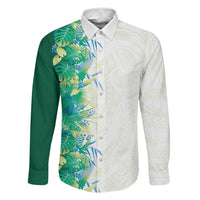 Hawaii Tropical Plant Omaomao Family Matching Off Shoulder Maxi Dress and Hawaiian Shirt Vibrant Polynesian Pattern LT01 Dad's Shirt - Long Sleeve Green - Polynesian Pride