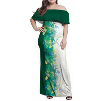 Hawaii Tropical Plant Omaomao Family Matching Off Shoulder Maxi Dress and Hawaiian Shirt Vibrant Polynesian Pattern LT01 Mom's Dress Green - Polynesian Pride