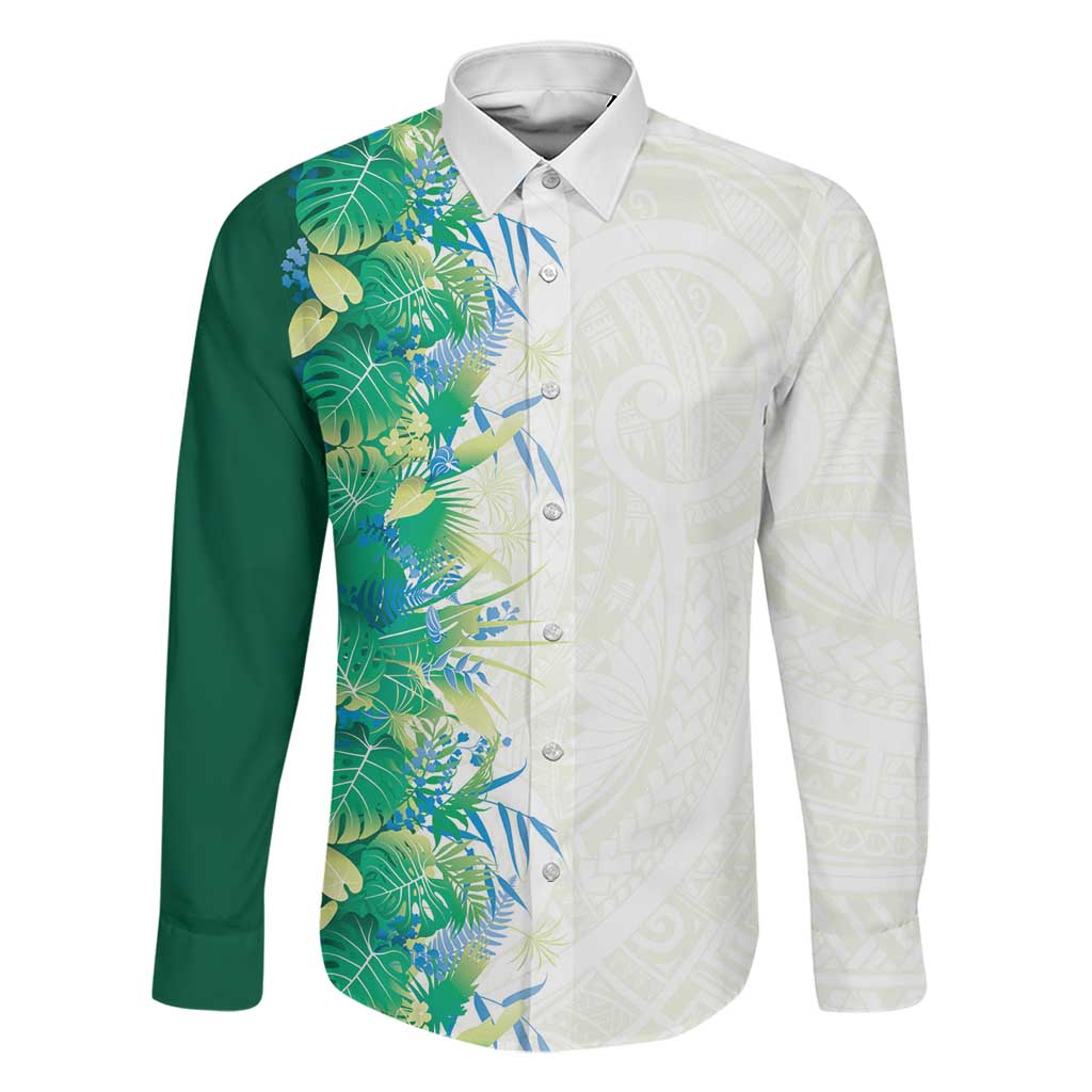 Hawaii Tropical Plant Omaomao Family Matching Short Sleeve Bodycon Dress and Hawaiian Shirt Vibrant Polynesian Pattern LT01 Dad's Shirt - Long Sleeve Green - Polynesian Pride