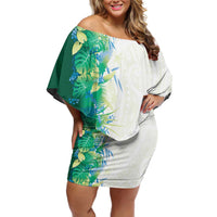 Hawaii Tropical Plant Omaomao Off Shoulder Short Dress Vibrant Polynesian Pattern LT01 Women Green - Polynesian Pride