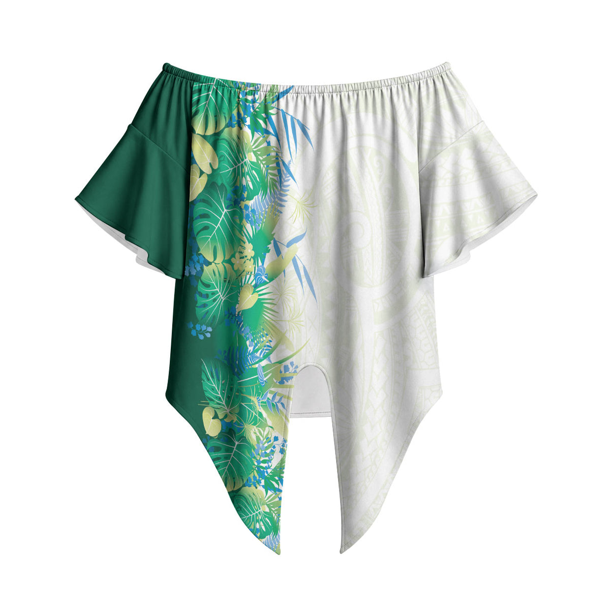 Hawaii Tropical Plant Omaomao Off Shoulder Wrap Waist Top Vibrant Polynesian Pattern LT01 Green - Polynesian Pride