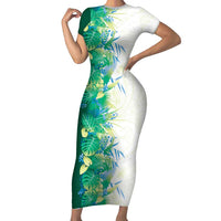 Hawaii Tropical Plant Omaomao Short Sleeve Bodycon Dress Vibrant Polynesian Pattern LT01 Long Dress Green - Polynesian Pride