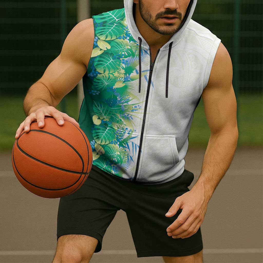 Hawaii Tropical Plant Omaomao Sleeveless Zip Hoodie Vibrant Polynesian Pattern
