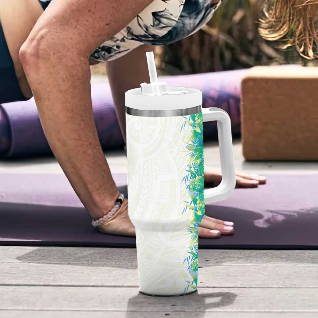Hawaii Tropical Plant Omaomao Tumbler With Handle Vibrant Polynesian Pattern