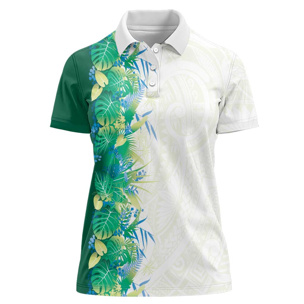 Hawaii Tropical Plant Omaomao Women Polo Shirt Vibrant Polynesian Pattern LT01 Female Green - Polynesian Pride