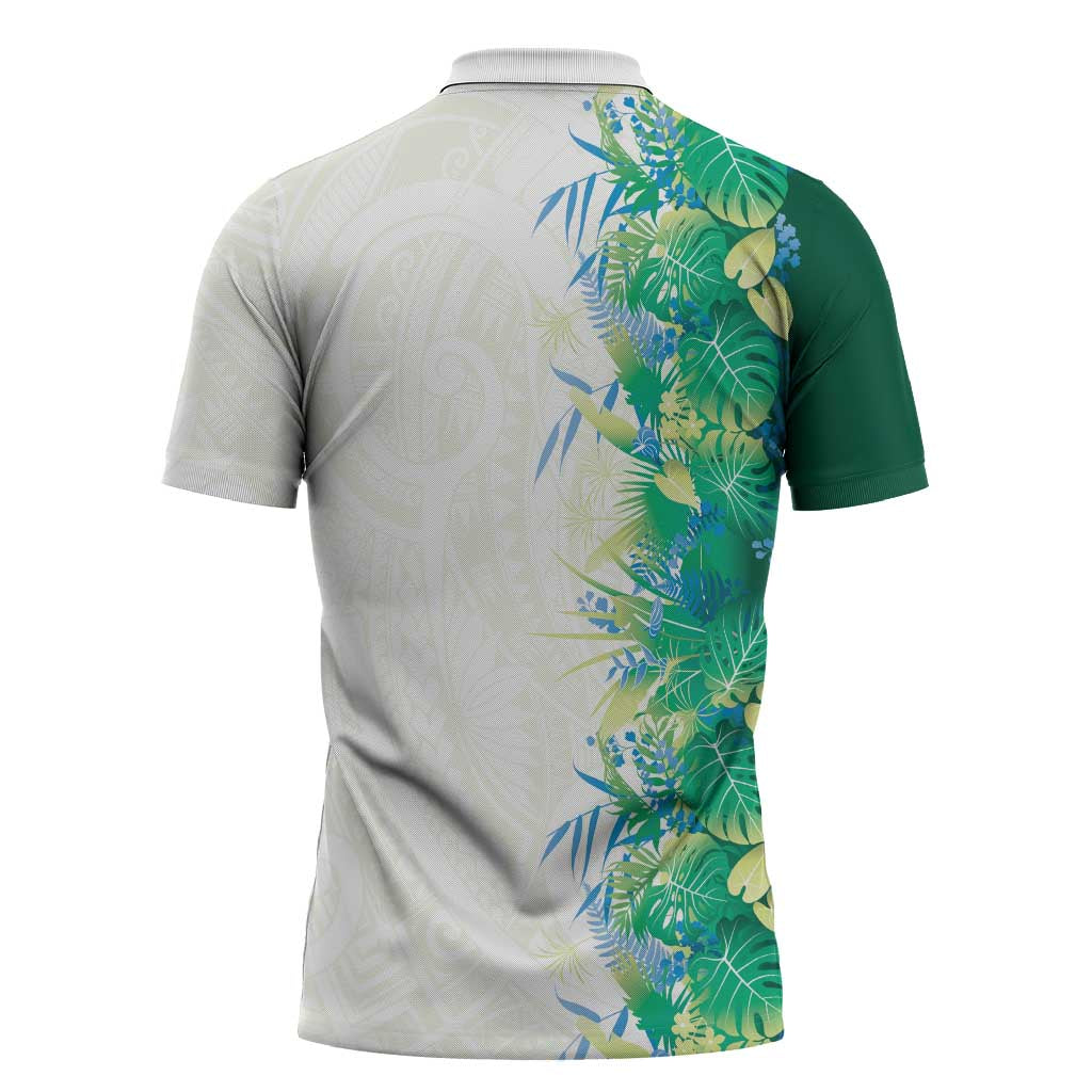 Hawaii Tropical Plant Omaomao Zipper Polo Shirt Vibrant Polynesian Pattern
