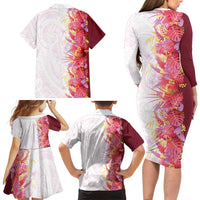 Hawaii Tropical Plant Akala Family Matching Long Sleeve Bodycon Dress and Hawaiian Shirt Vibrant Polynesian Pattern LT01 - Polynesian Pride