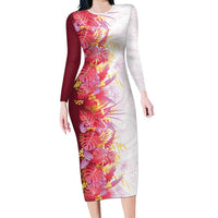 Hawaii Tropical Plant Akala Family Matching Long Sleeve Bodycon Dress and Hawaiian Shirt Vibrant Polynesian Pattern LT01 Mom's Dress Pink - Polynesian Pride