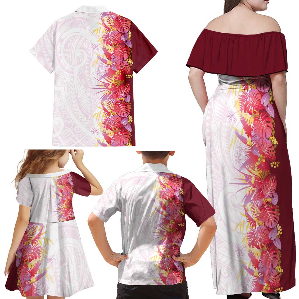 Hawaii Tropical Plant Akala Family Matching Off Shoulder Maxi Dress and Hawaiian Shirt Vibrant Polynesian Pattern LT01 - Polynesian Pride