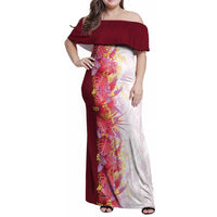 Hawaii Tropical Plant Akala Family Matching Off Shoulder Maxi Dress and Hawaiian Shirt Vibrant Polynesian Pattern LT01 Mom's Dress Pink - Polynesian Pride
