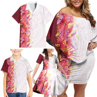 Hawaii Tropical Plant Akala Family Matching Off Shoulder Short Dress and Hawaiian Shirt Vibrant Polynesian Pattern LT01 - Polynesian Pride