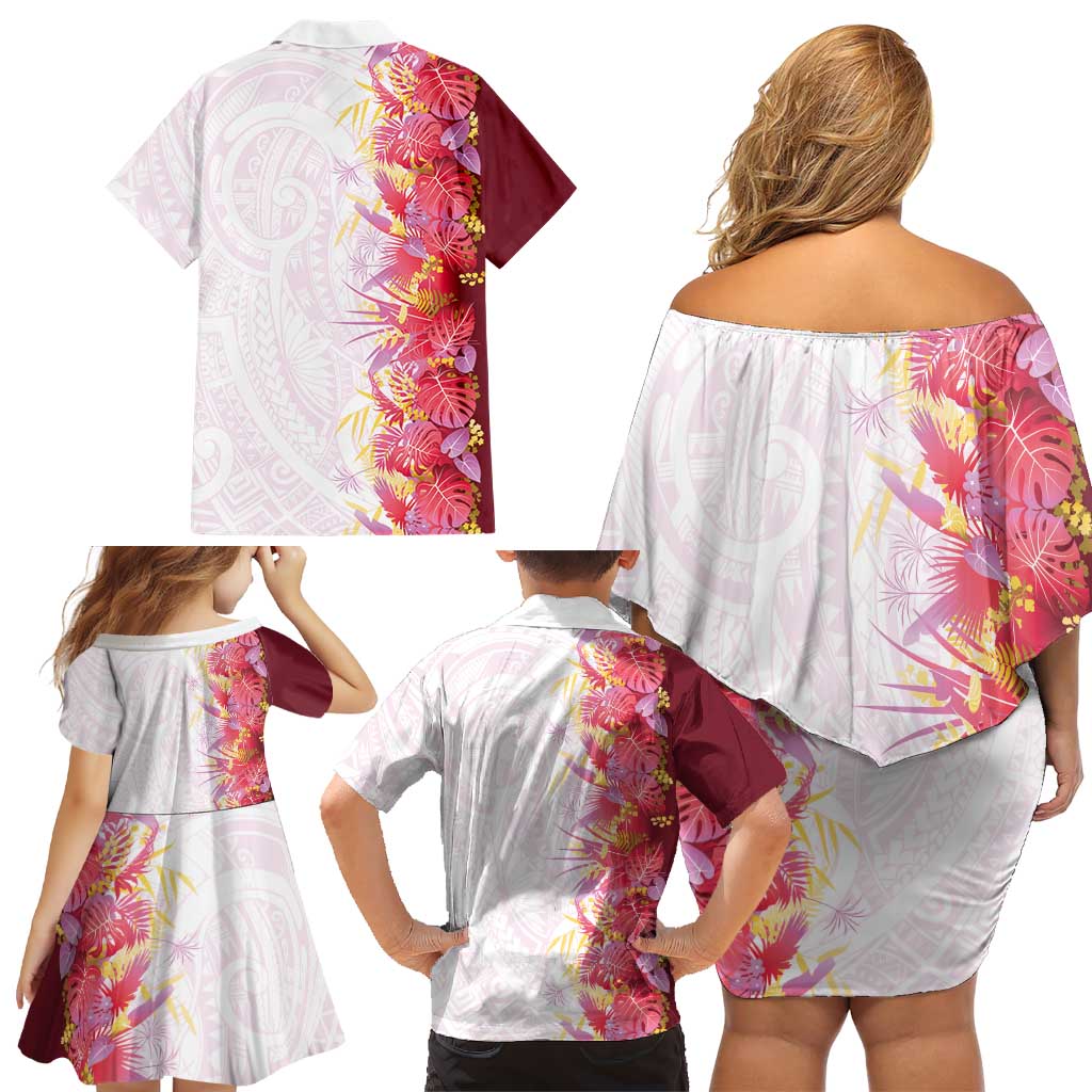 Hawaii Tropical Plant Akala Family Matching Off Shoulder Short Dress and Hawaiian Shirt Vibrant Polynesian Pattern LT01 - Polynesian Pride