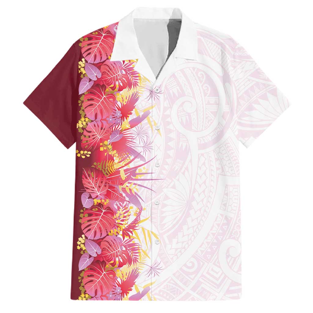 Hawaii Tropical Plant Akala Family Matching Off Shoulder Short Dress and Hawaiian Shirt Vibrant Polynesian Pattern LT01 Dad's Shirt - Short Sleeve Pink - Polynesian Pride
