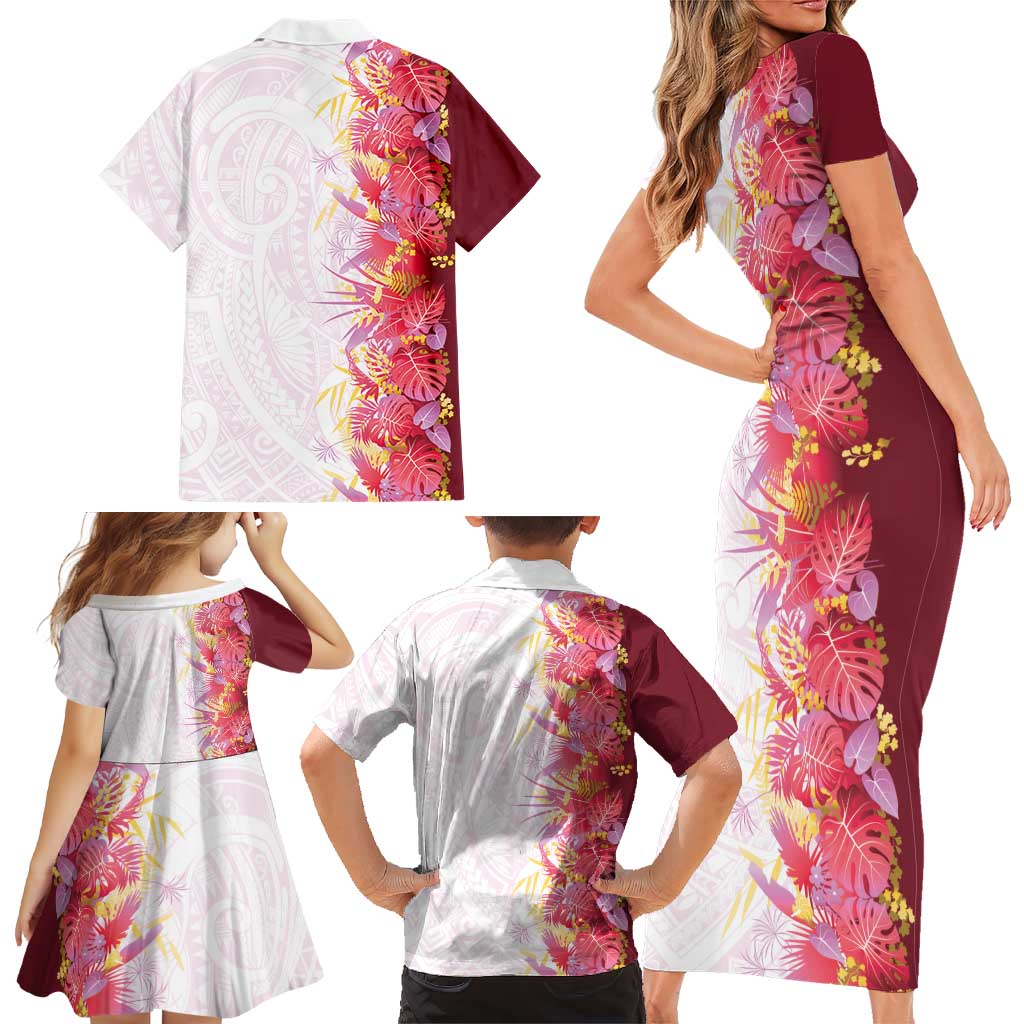 Hawaii Tropical Plant Akala Family Matching Short Sleeve Bodycon Dress and Hawaiian Shirt Vibrant Polynesian Pattern LT01 - Polynesian Pride