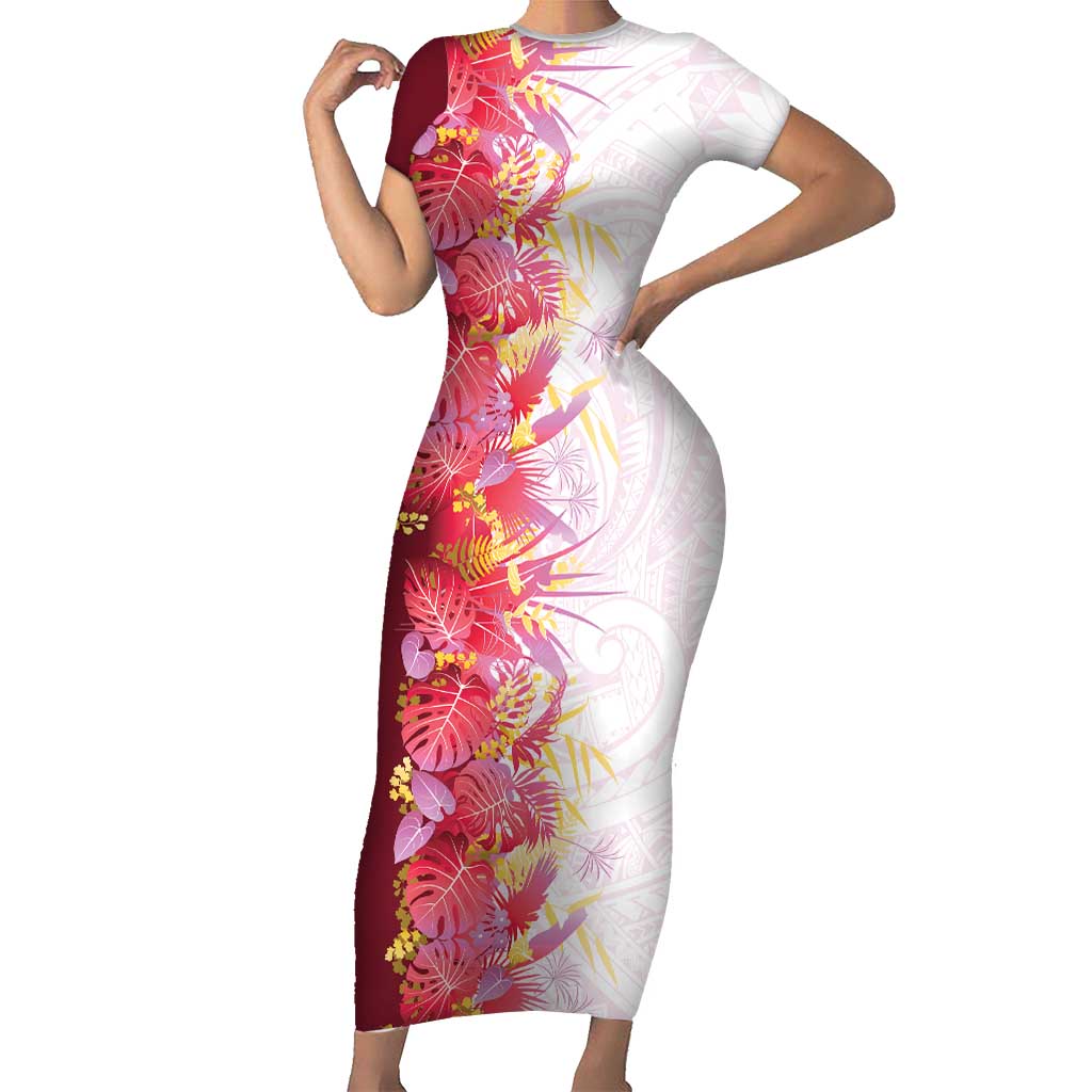 Hawaii Tropical Plant Akala Family Matching Short Sleeve Bodycon Dress and Hawaiian Shirt Vibrant Polynesian Pattern LT01 Mom's Dress Pink - Polynesian Pride
