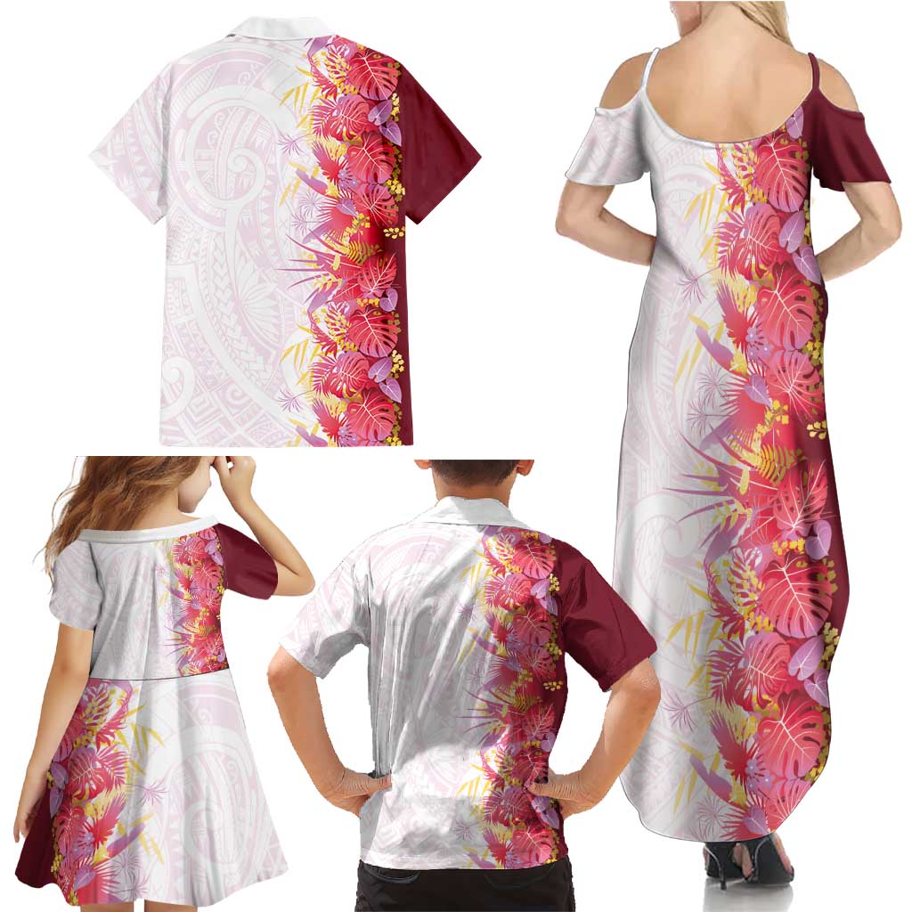 Hawaii Tropical Plant Akala Family Matching Summer Maxi Dress and Hawaiian Shirt Vibrant Polynesian Pattern LT01 - Polynesian Pride