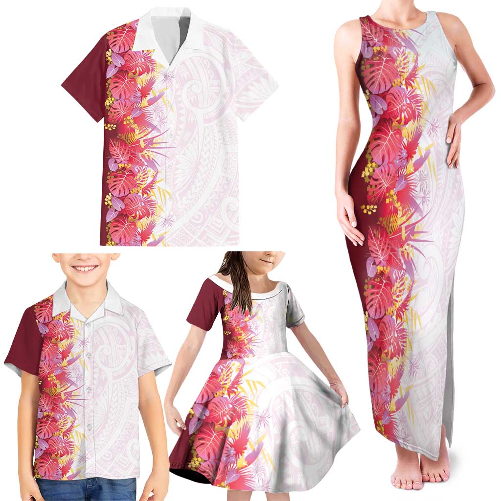 Hawaii Tropical Plant Akala Family Matching Tank Maxi Dress and Hawaiian Shirt Vibrant Polynesian Pattern LT01 - Polynesian Pride