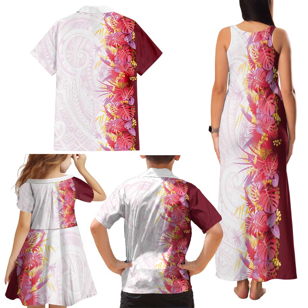 Hawaii Tropical Plant Akala Family Matching Tank Maxi Dress and Hawaiian Shirt Vibrant Polynesian Pattern LT01 - Polynesian Pride