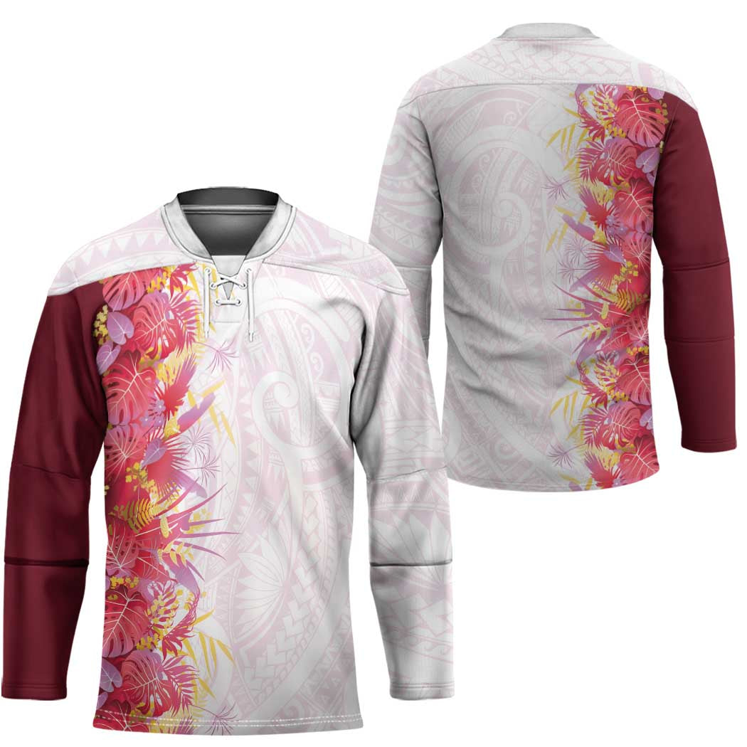 Hawaii Tropical Plant Akala Hockey Jersey Vibrant Polynesian Pattern
