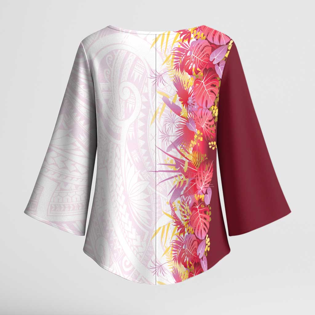 Hawaii Tropical Plant Akala Kimono Sleeve Blouse Vibrant Polynesian Pattern