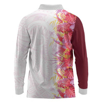 Hawaii Tropical Plant Akala Long Sleeve Polo Shirt Vibrant Polynesian Pattern