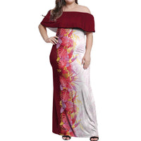 Hawaii Tropical Plant Akala Off Shoulder Maxi Dress Vibrant Polynesian Pattern LT01 Women Pink - Polynesian Pride