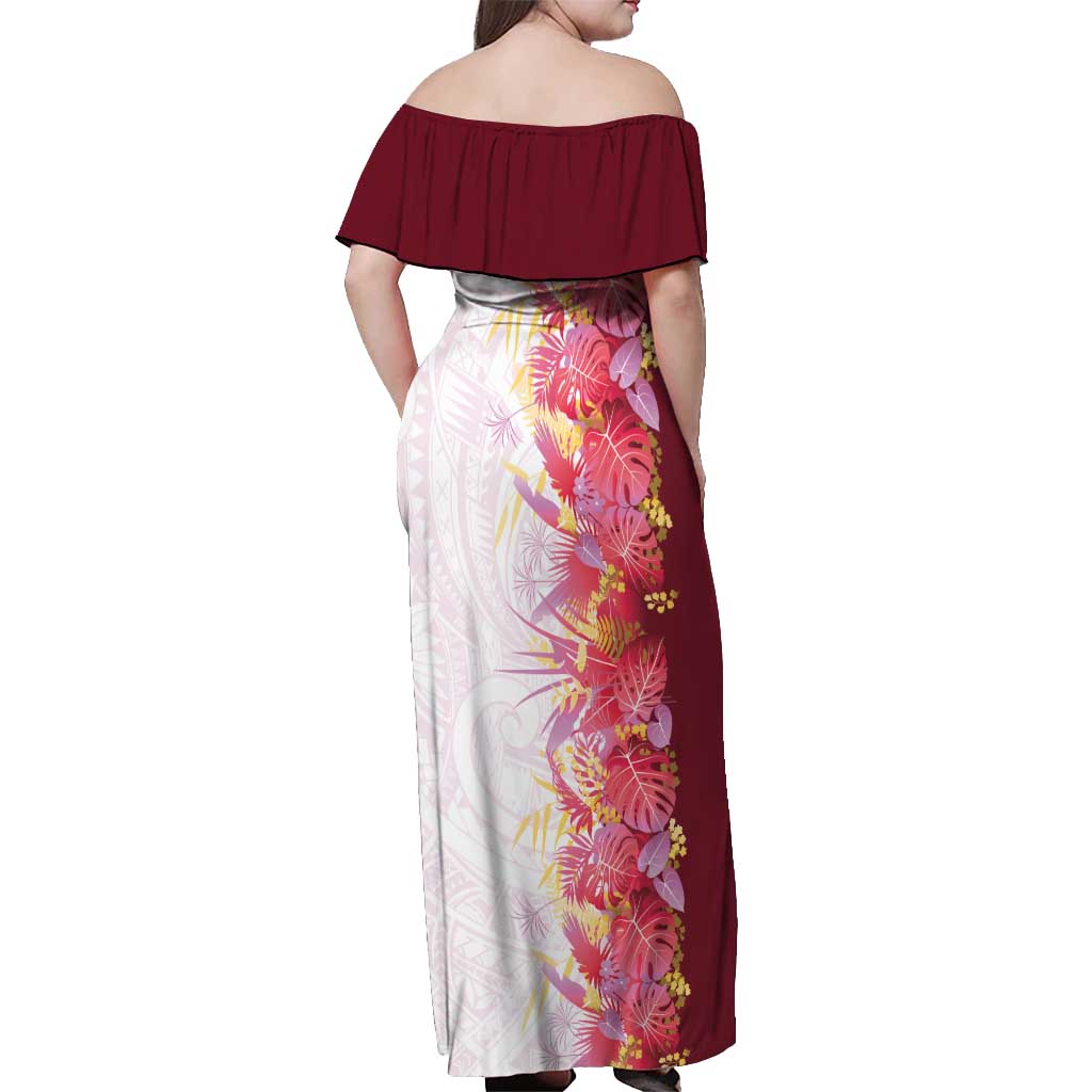 Hawaii Tropical Plant Akala Off Shoulder Maxi Dress Vibrant Polynesian Pattern LT01 - Polynesian Pride