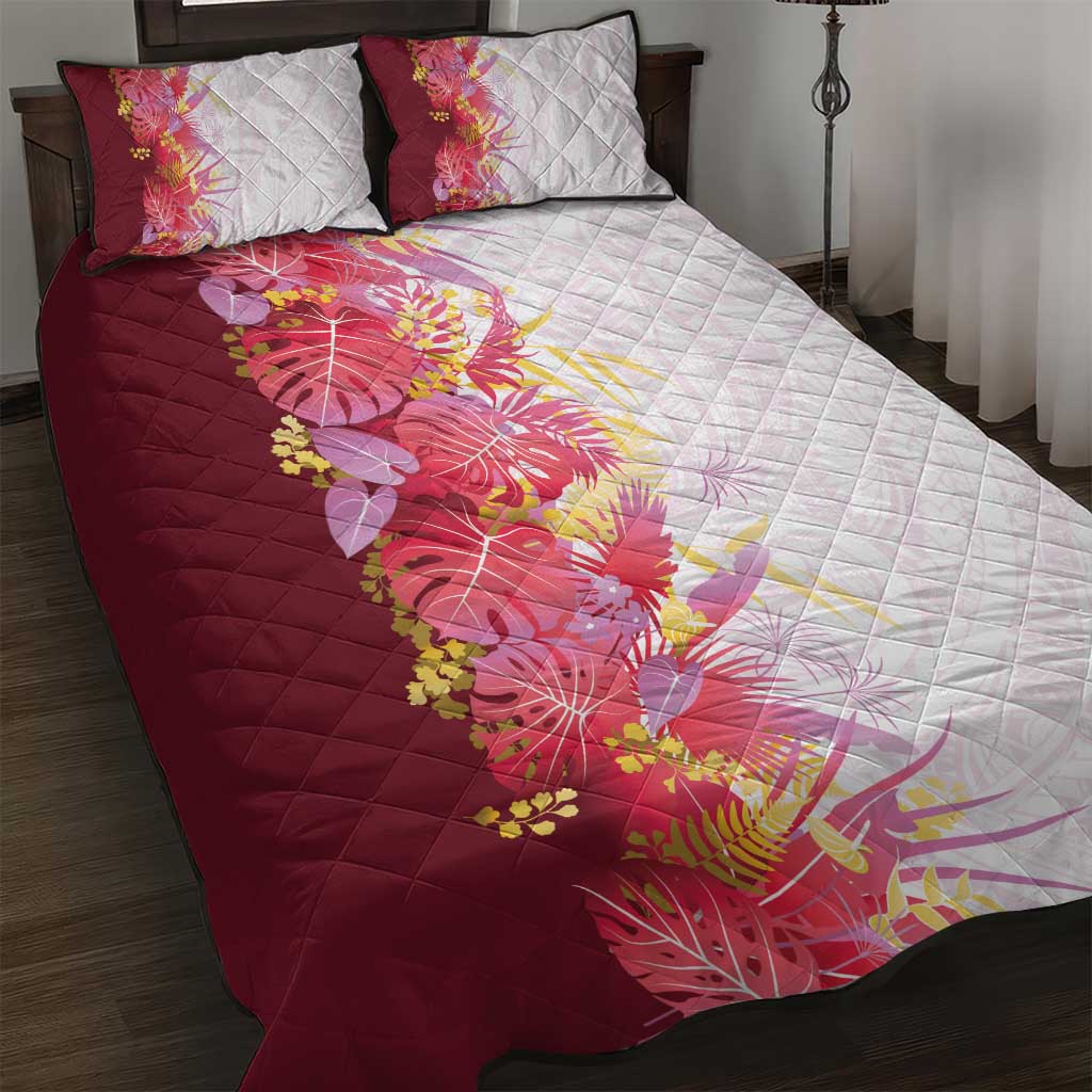 Hawaii Tropical Plant Akala Quilt Bed Set Vibrant Polynesian Pattern