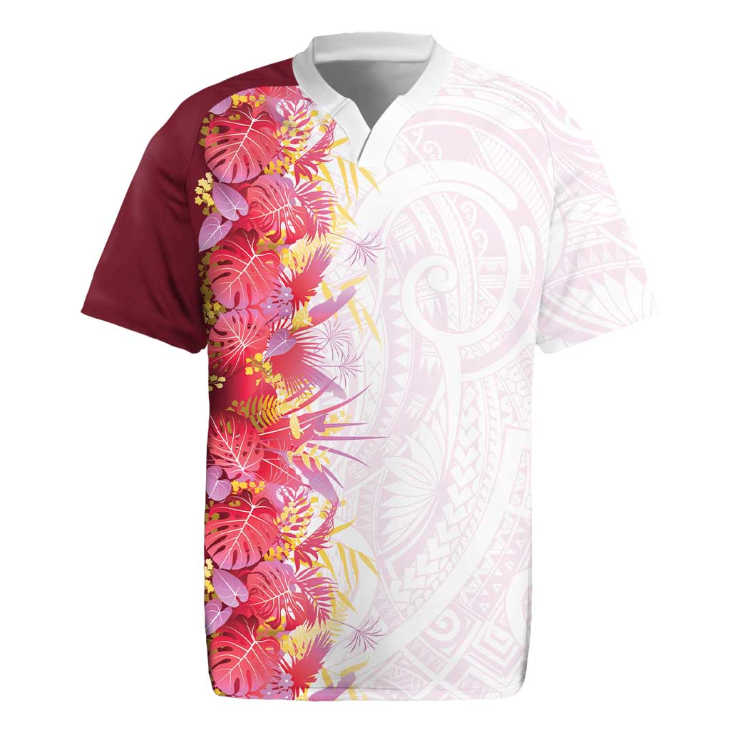 Hawaii Tropical Plant Akala Rugby Jersey Vibrant Polynesian Pattern