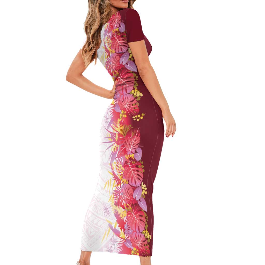 Hawaii Tropical Plant Akala Short Sleeve Bodycon Dress Vibrant Polynesian Pattern