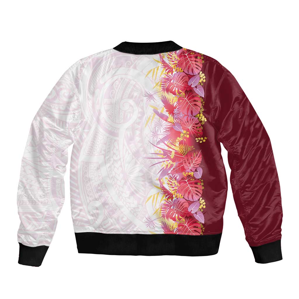 Hawaii Tropical Plant Akala Sleeve Zip Bomber Jacket Vibrant Polynesian Pattern