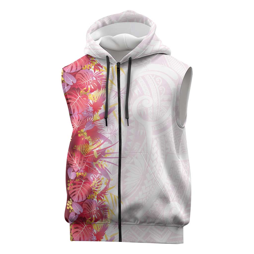Hawaii Tropical Plant Akala Sleeveless Zip Hoodie Vibrant Polynesian Pattern LT01 Pink - Polynesian Pride