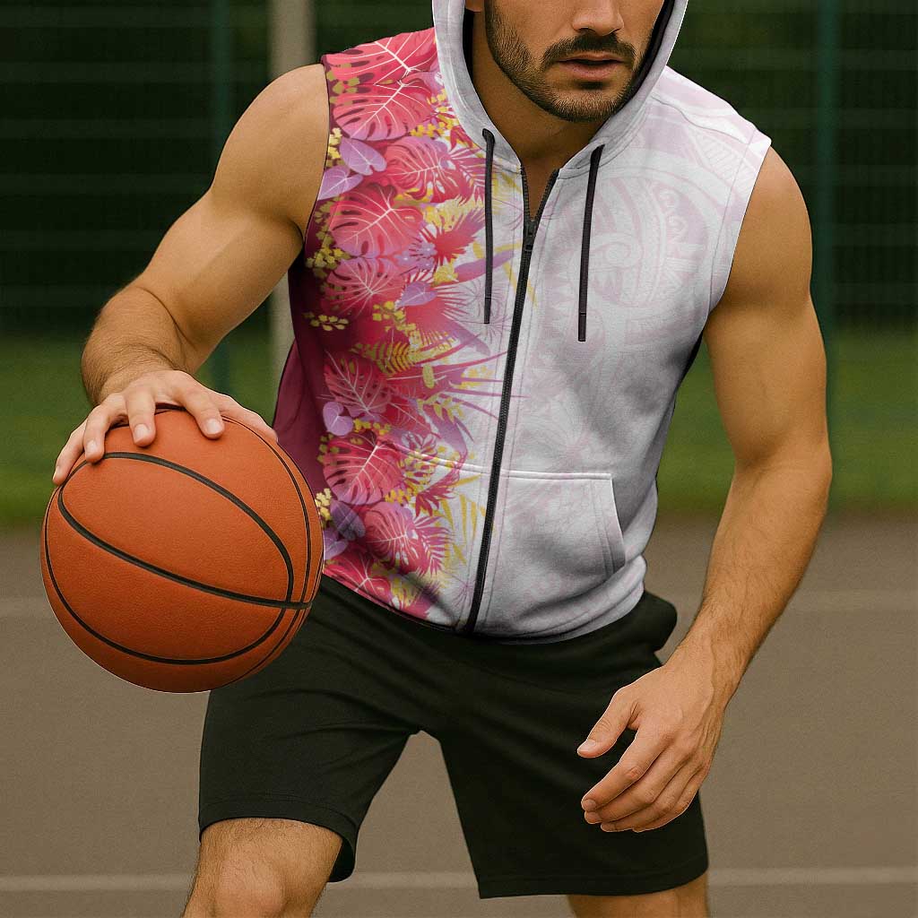 Hawaii Tropical Plant Akala Sleeveless Zip Hoodie Vibrant Polynesian Pattern LT01 - Polynesian Pride