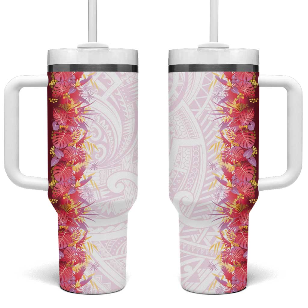 Hawaii Tropical Plant Akala Tumbler With Handle Vibrant Polynesian Pattern